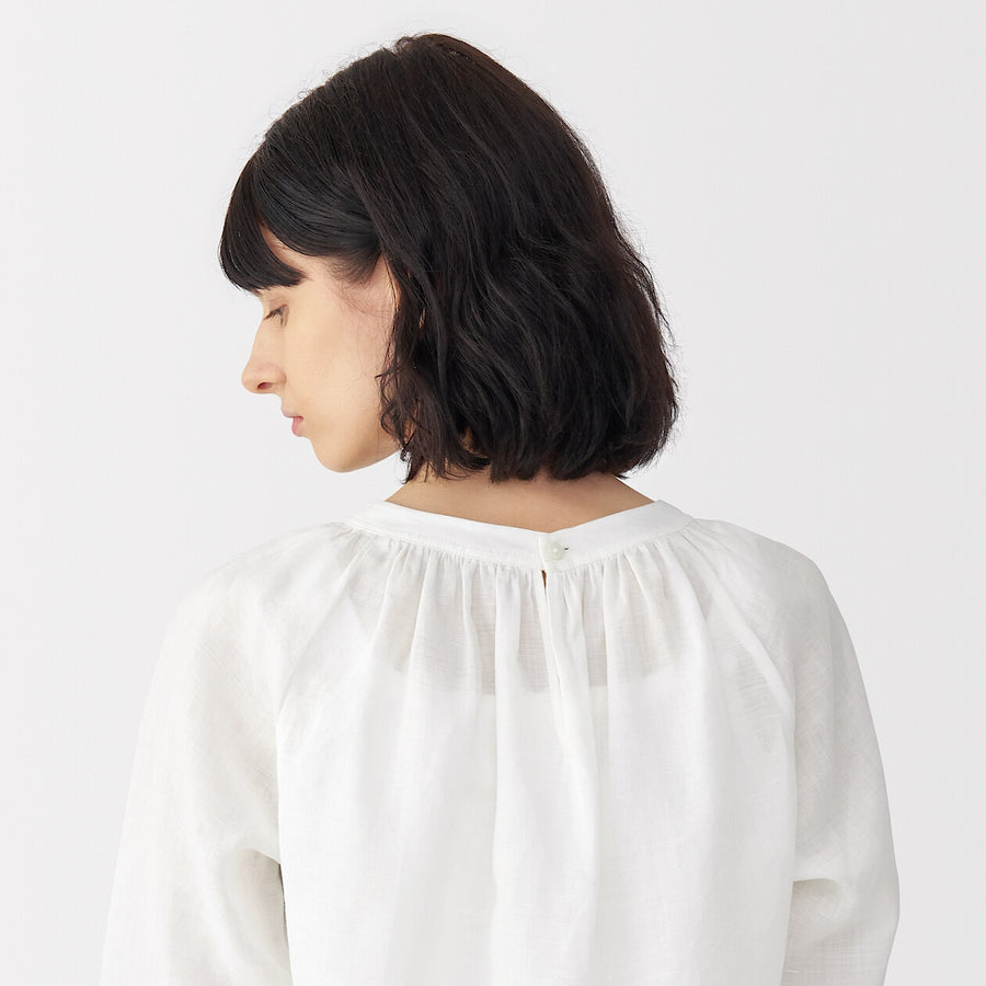 Women's ramie gathered blouse Off WhiteS