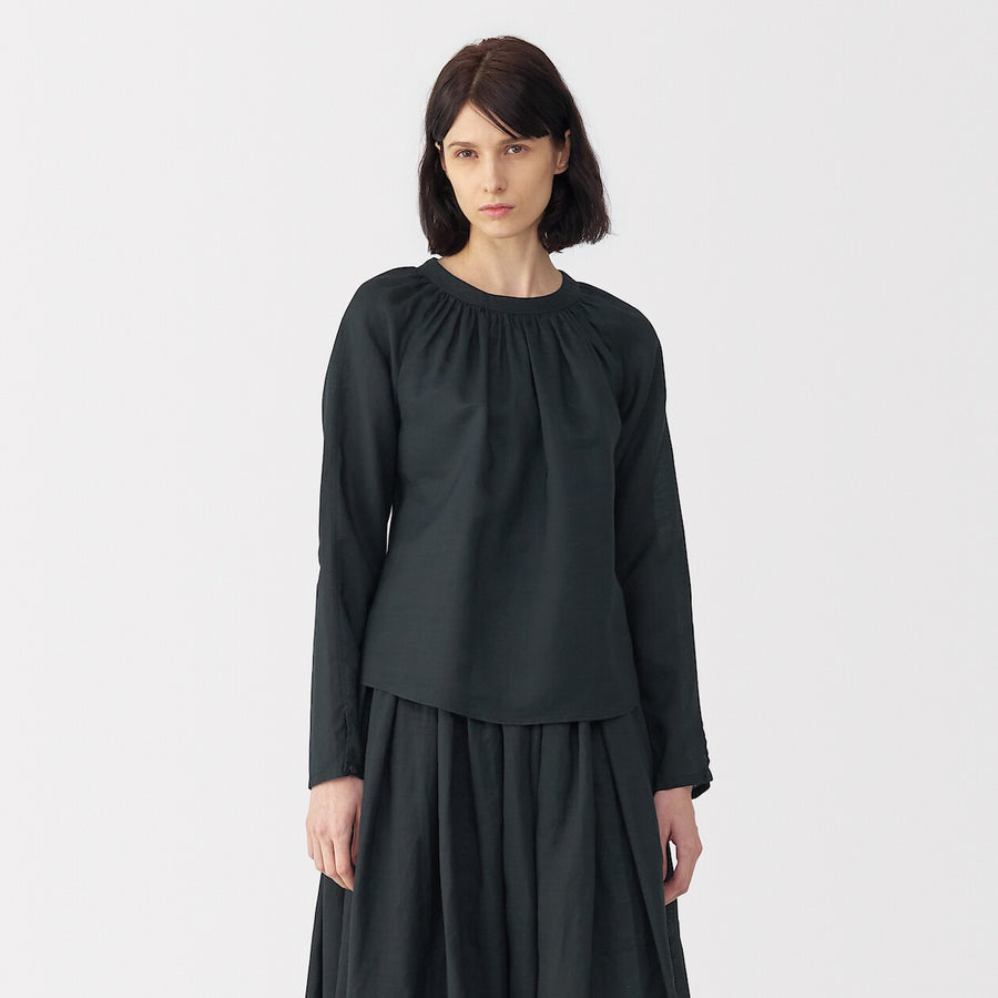 Women's ramie gathered blouse Off WhiteS