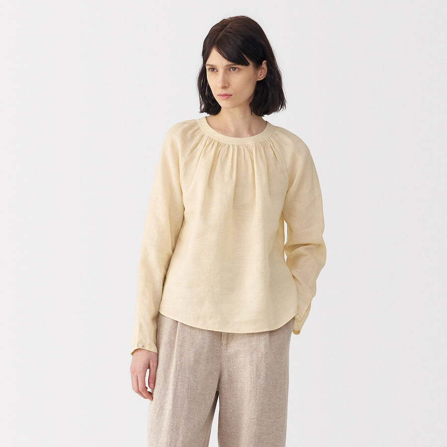 Women's ramie gathered blouse Off WhiteS