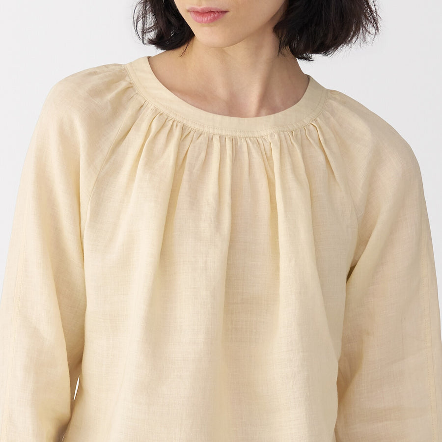 Women's ramie gathered blouse Off WhiteS