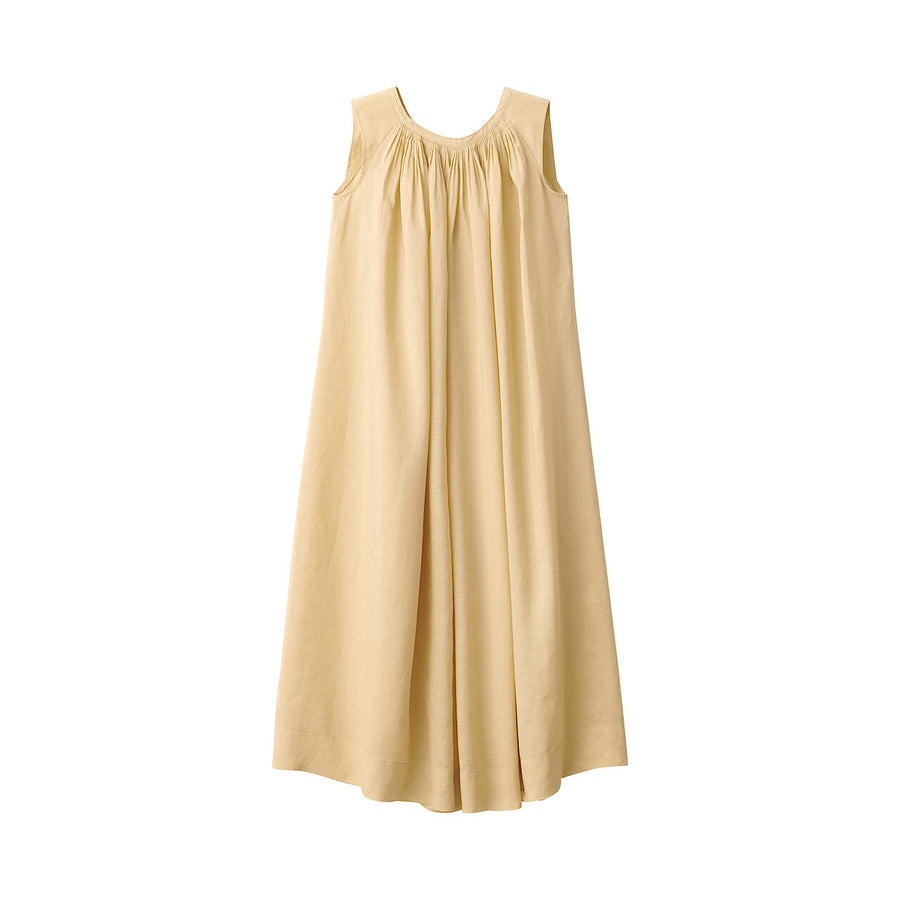 Women's ramie sleeveless tucked dress BlackS