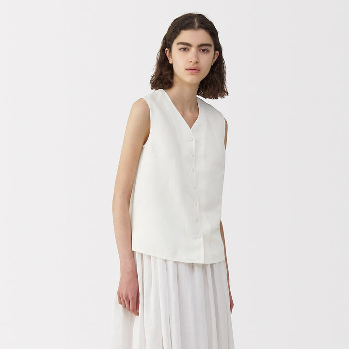 Women's linen silk sleeveless shirt Off WhiteS