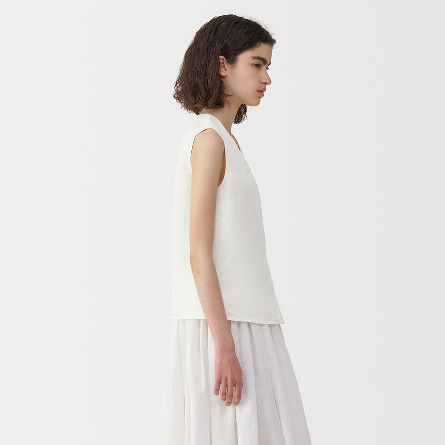 Women's linen silk sleeveless shirt Off WhiteS