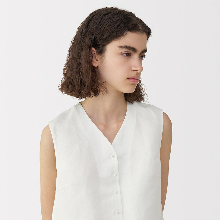 Women's linen silk sleeveless shirt Off WhiteS