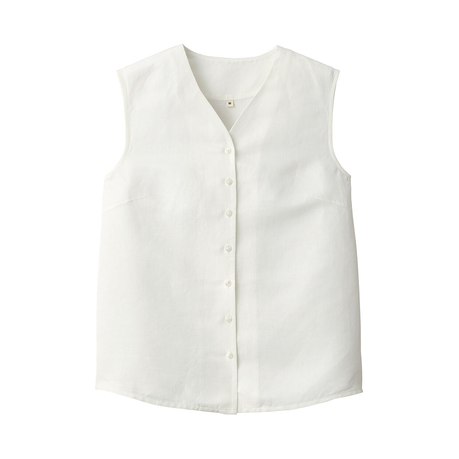 Women's linen silk sleeveless shirt Off WhiteS