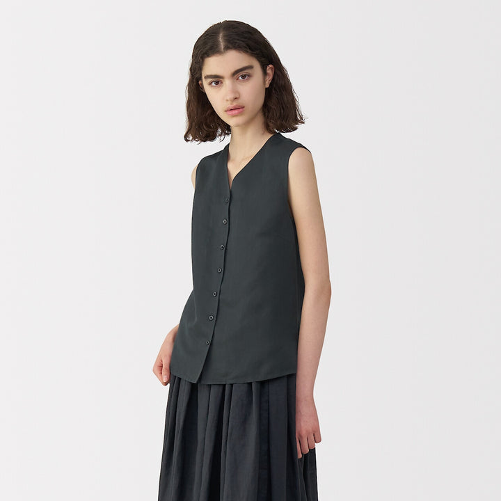 Women's linen silk sleeveless shirt Off WhiteS