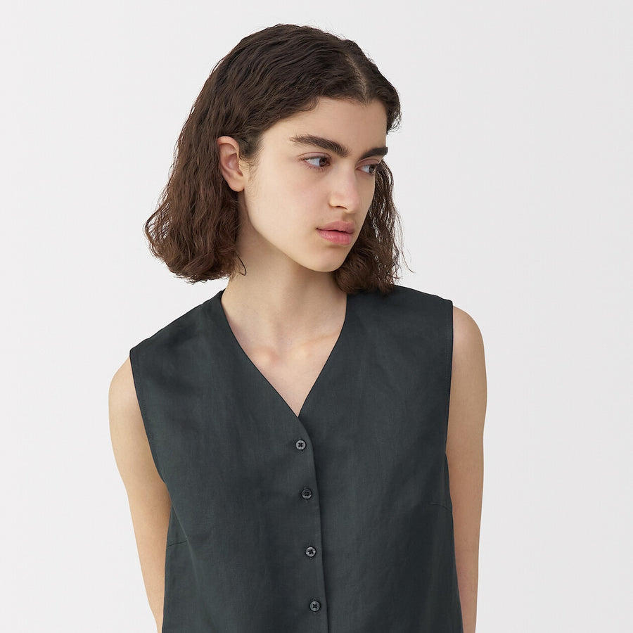 Women's linen silk sleeveless shirt Off WhiteS
