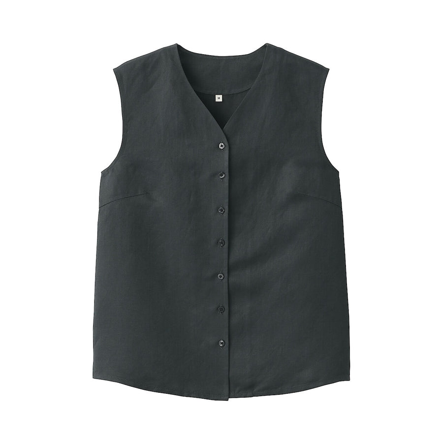 Women's linen silk sleeveless shirt Off WhiteS