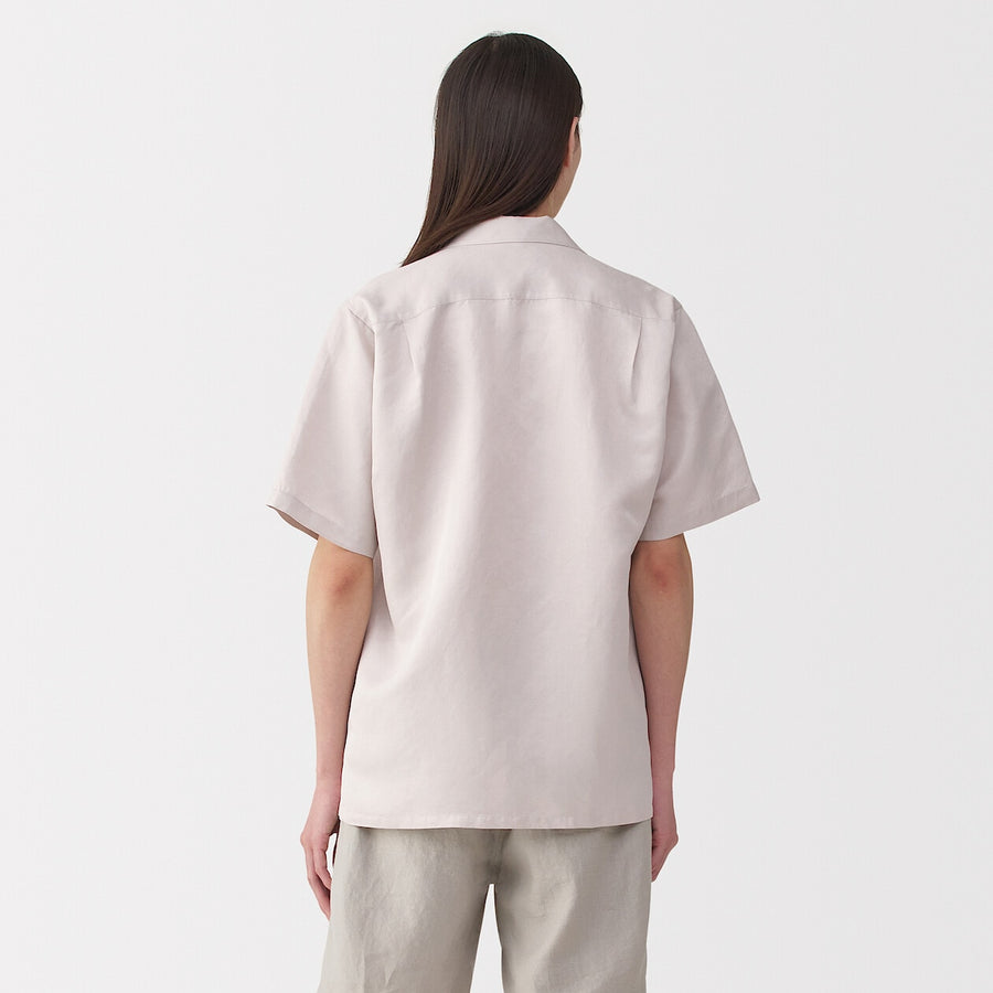 Men's linen silk open collar short sleeve shirt Light greyS