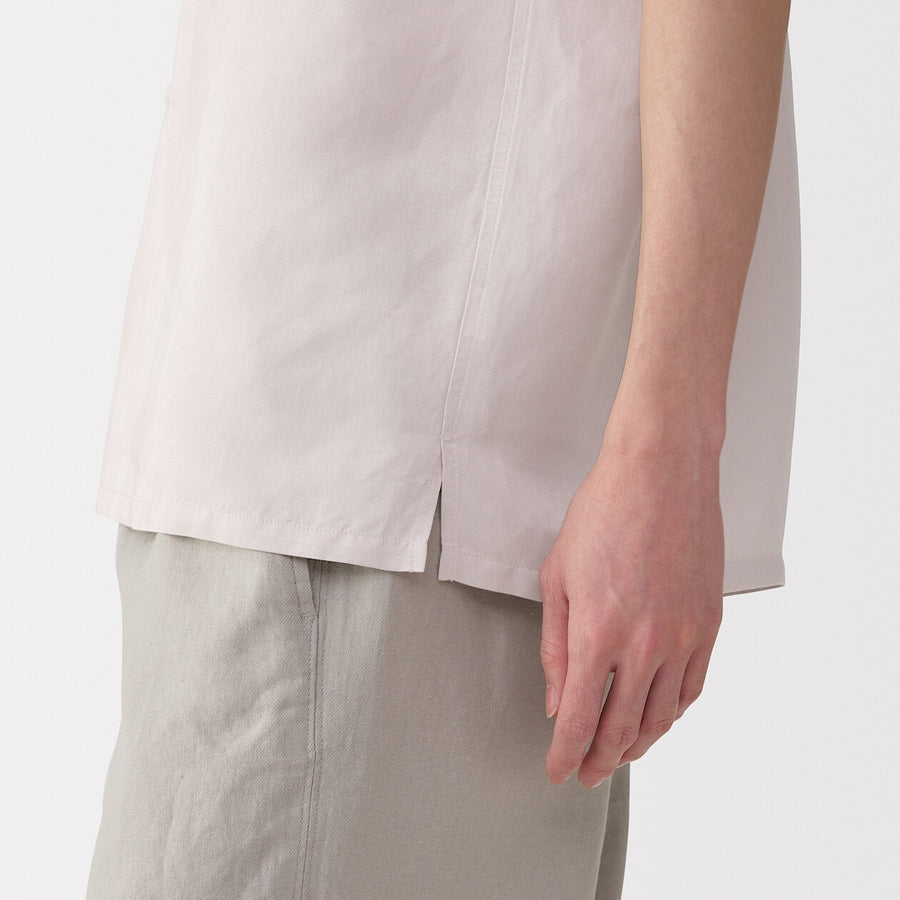 Men's linen silk open collar short sleeve shirt Light greyS