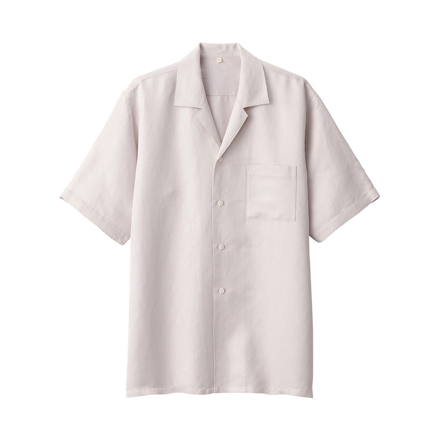 Men's linen silk open collar short sleeve shirt Light greyS