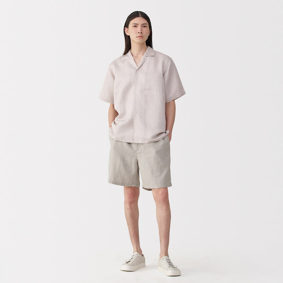 Men's linen silk open collar short sleeve shirt Light greyS