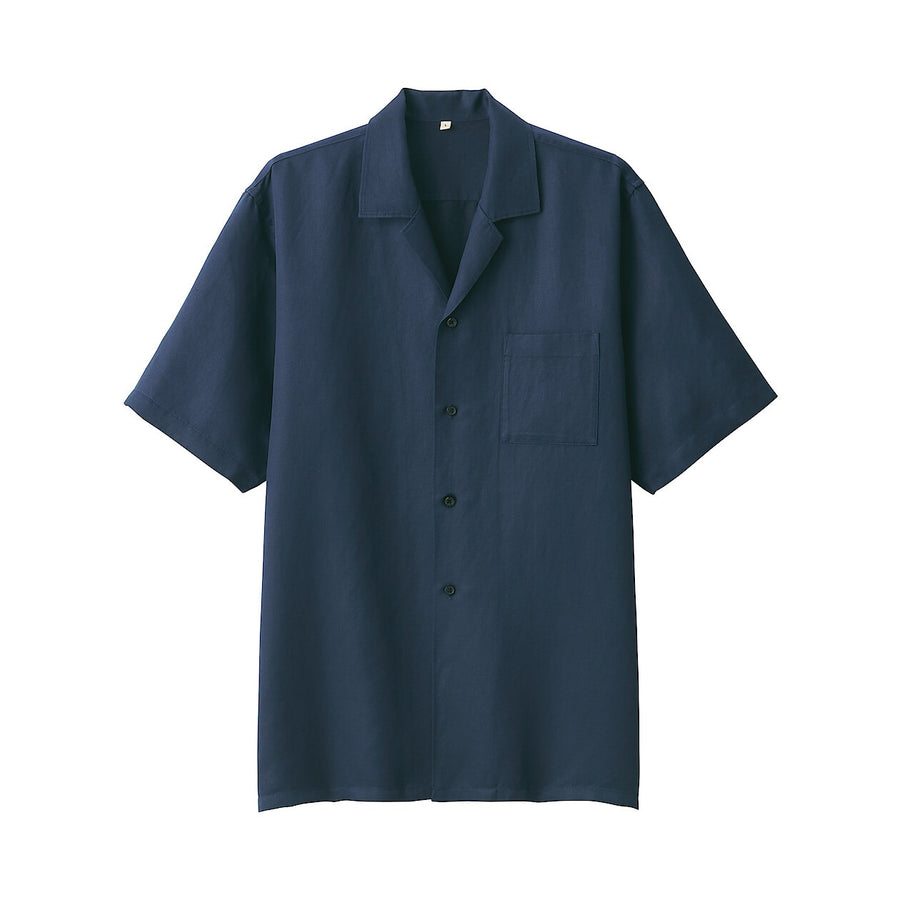 Men's linen silk open collar short sleeve shirt Light greyS