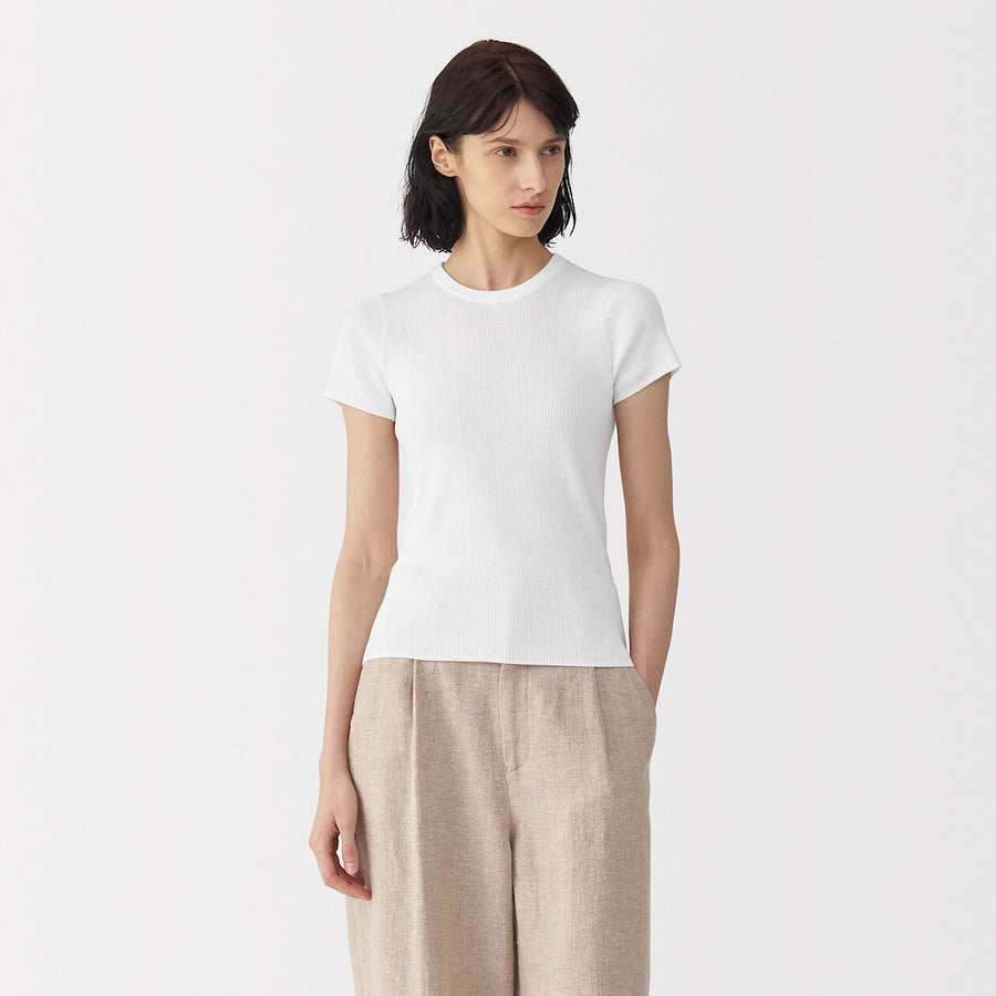W's high twist cotton S/Slv knit pulloverOff WhiteS