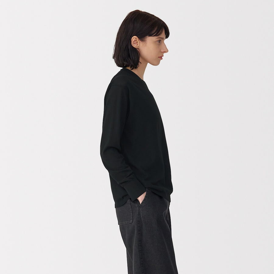 Women's cotton high gauge knit long sleeve pull overBlackS