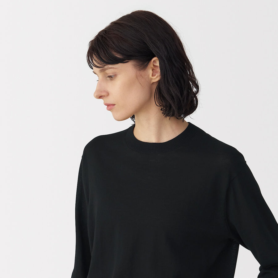 Women's cotton high gauge knit long sleeve pull overBlackS