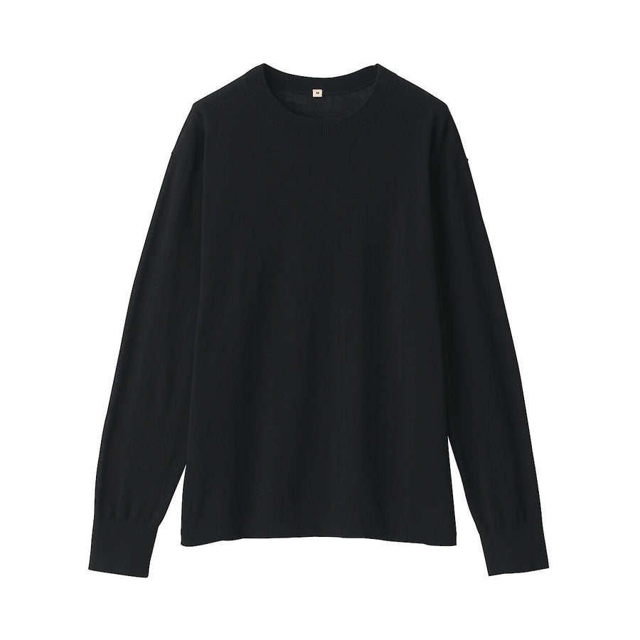 Women's cotton high gauge knit long sleeve pull overBlackS