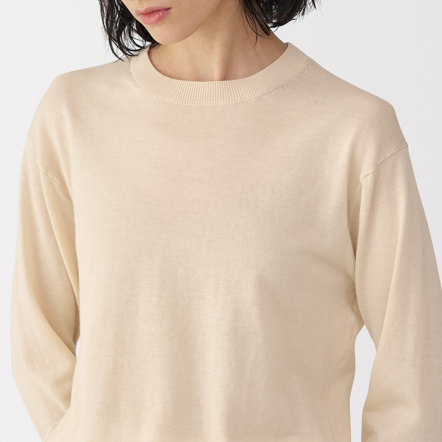 Women's cotton high gauge knit long sleeve pull overBlackS