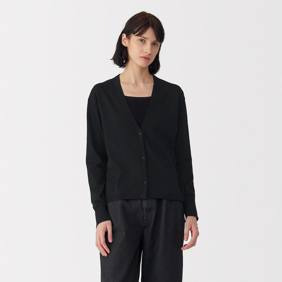 Women's cotton high gauge knit cardiganBlackS