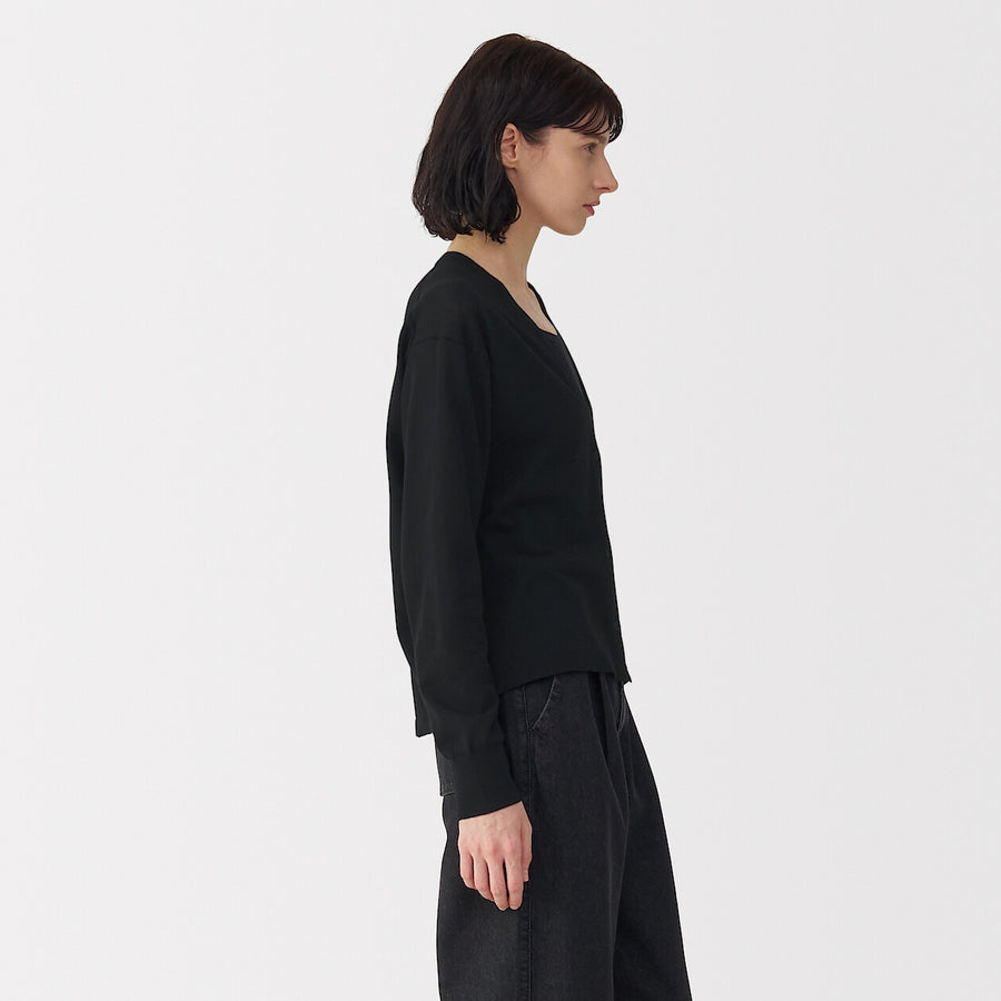 Women's cotton high gauge knit cardiganBlackS