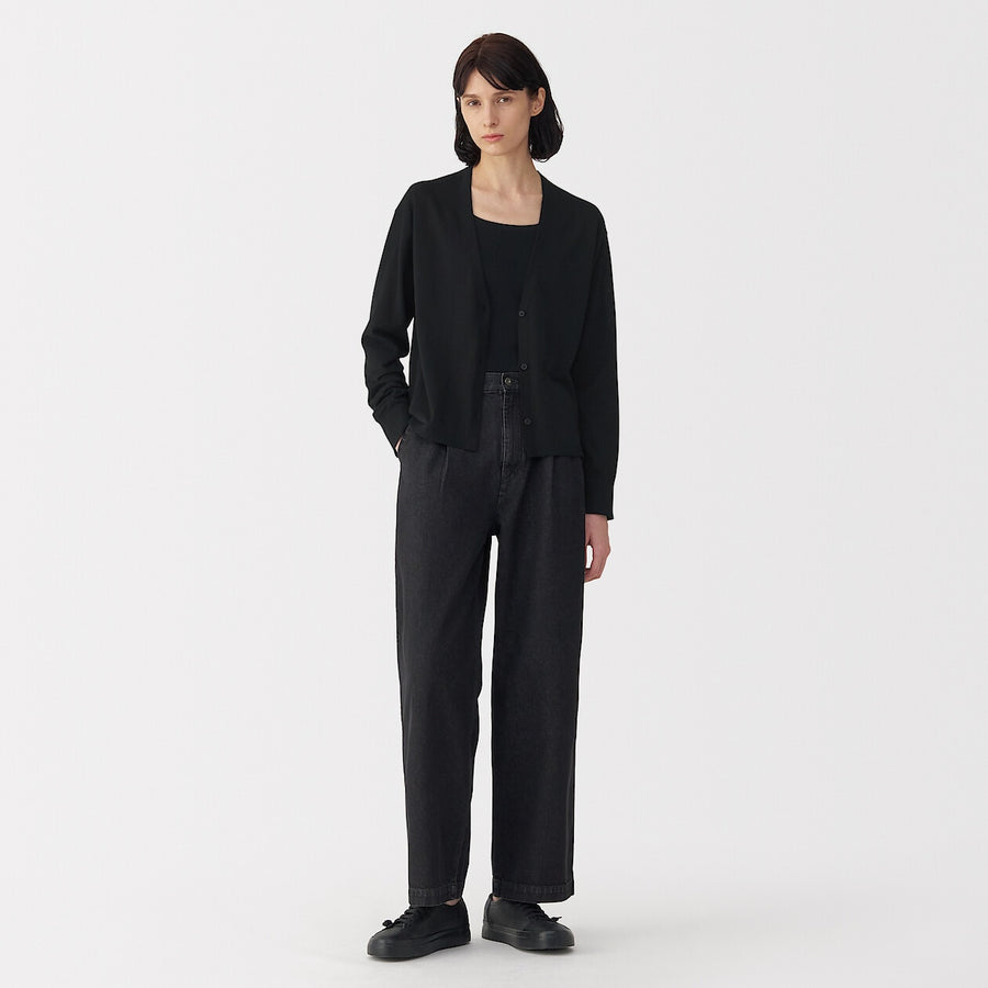 Women's cotton high gauge knit cardiganBlackS