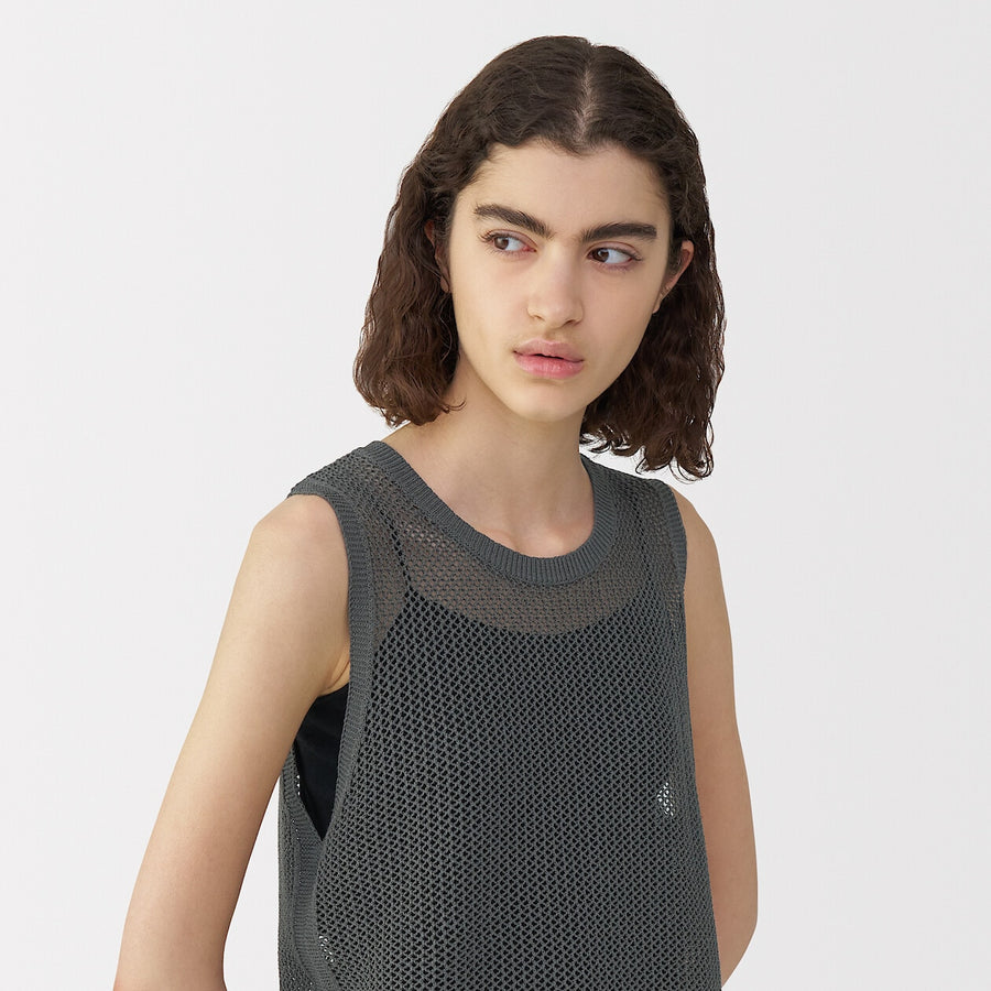 Women's washi blended knit sleeveless pull over C greyS