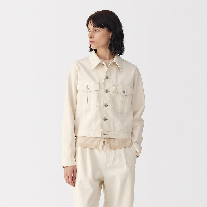 Women's washi blended twill trucker jacket NaturalS