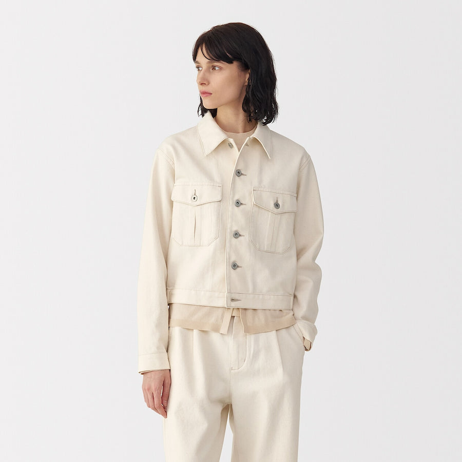 Women's washi blended twill trucker jacket NaturalS