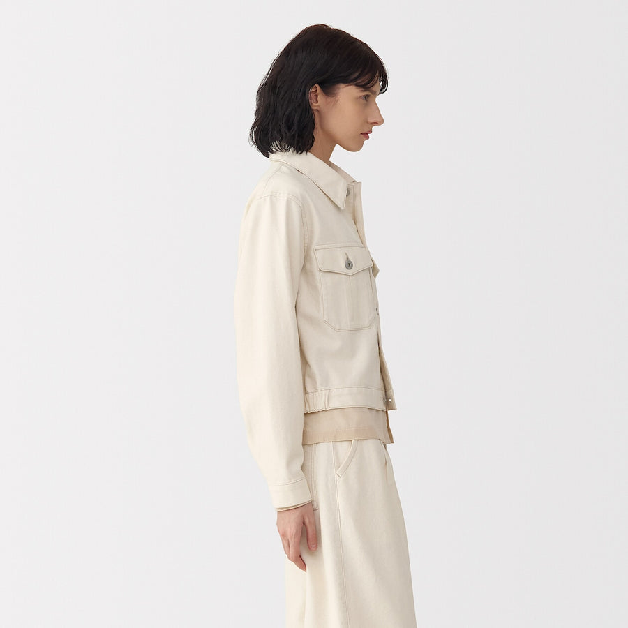 Women's washi blended twill trucker jacket NaturalS
