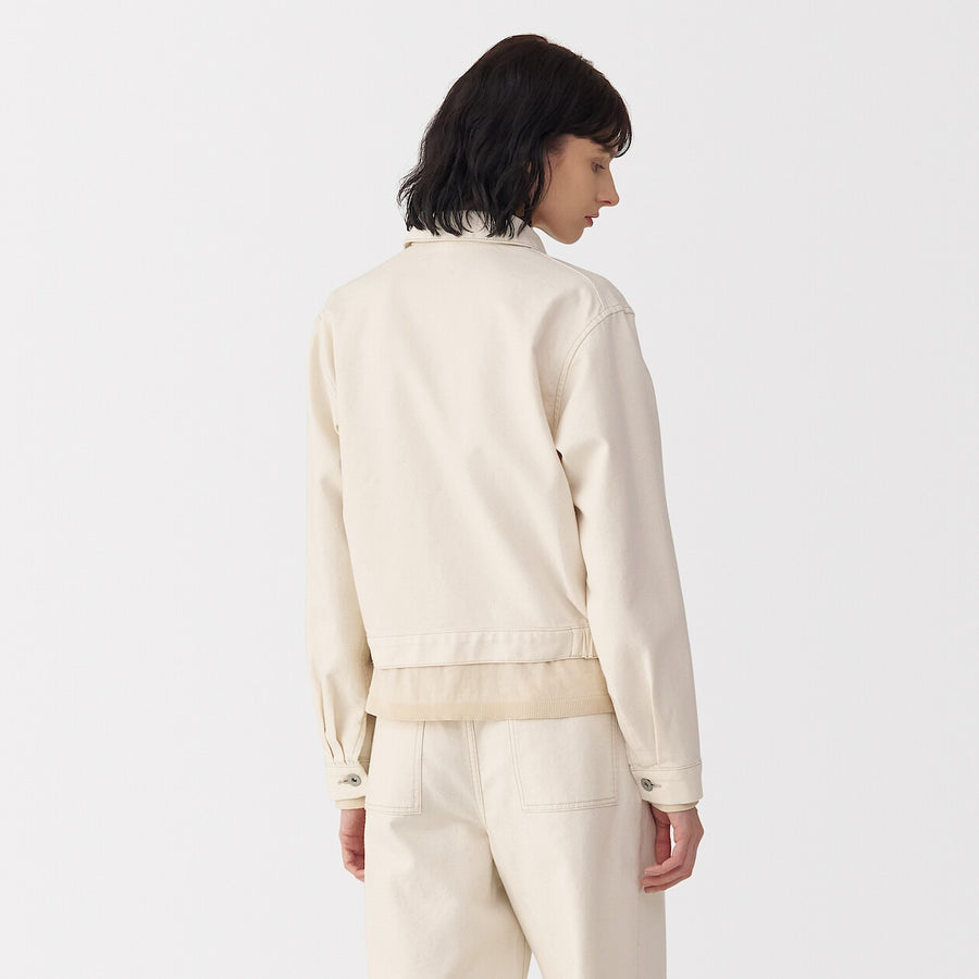 Women's washi blended twill trucker jacket NaturalS