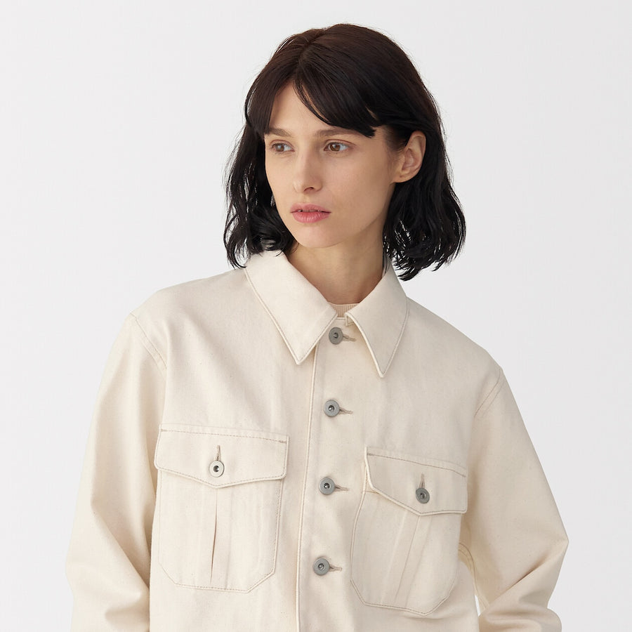 Women's washi blended twill trucker jacket NaturalS