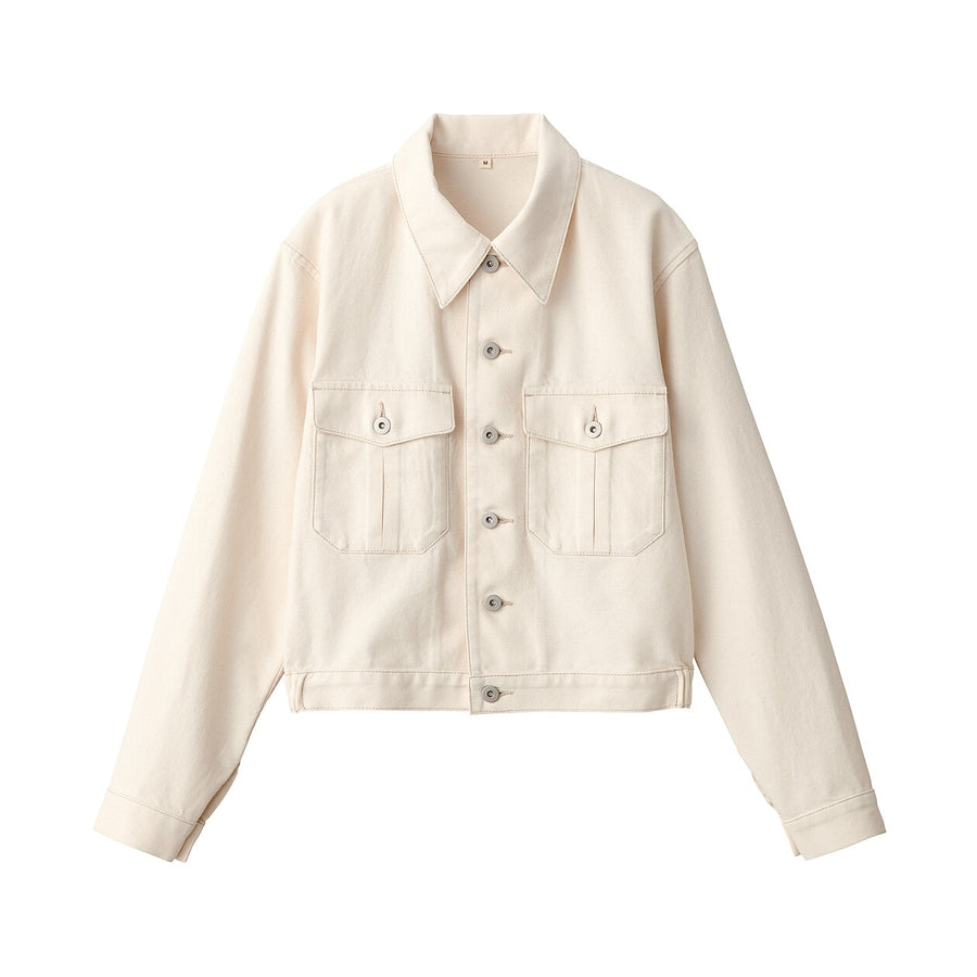 Women's washi blended twill trucker jacket NaturalS