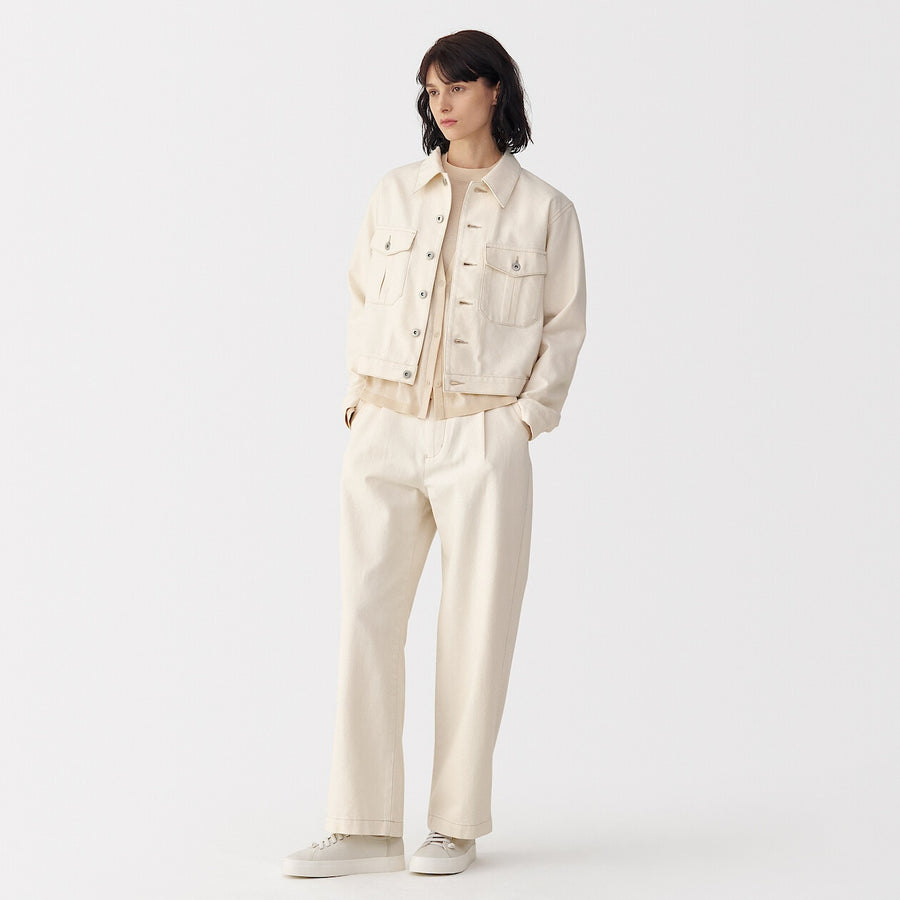 Women's washi blended twill trucker jacket NaturalS