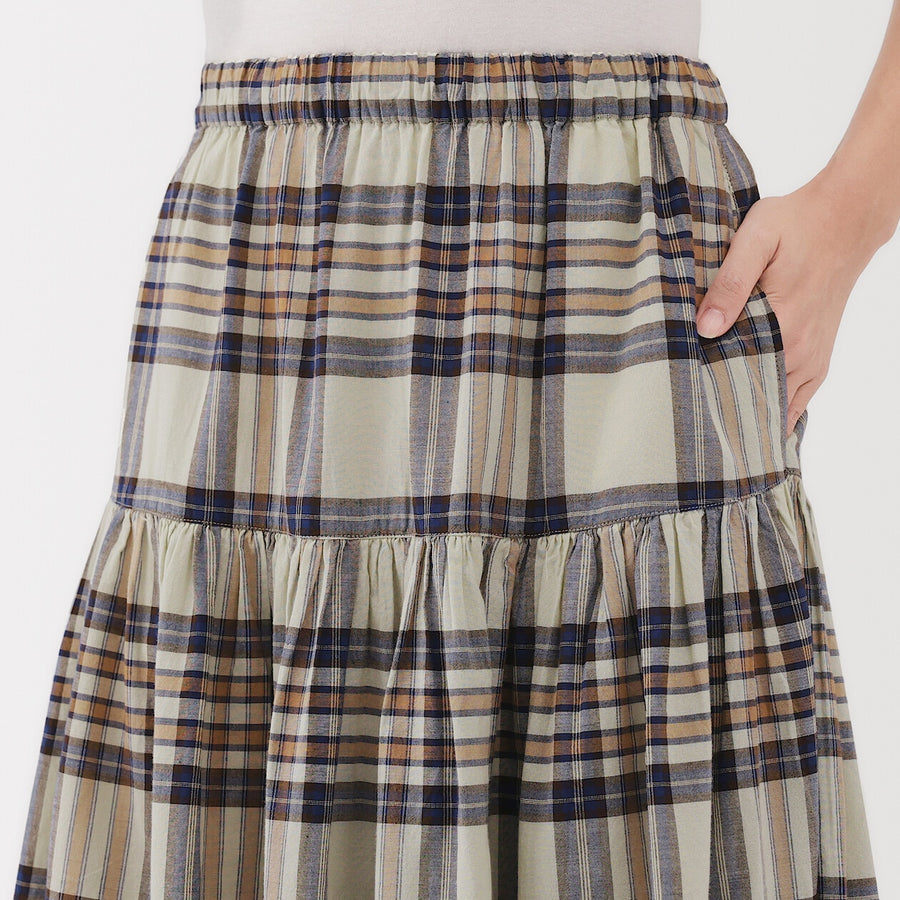 W's MadrasCheck Flare skirt Ivory CheckXS