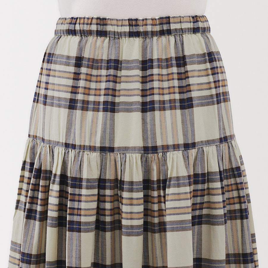 W's MadrasCheck Flare skirt Ivory CheckXS
