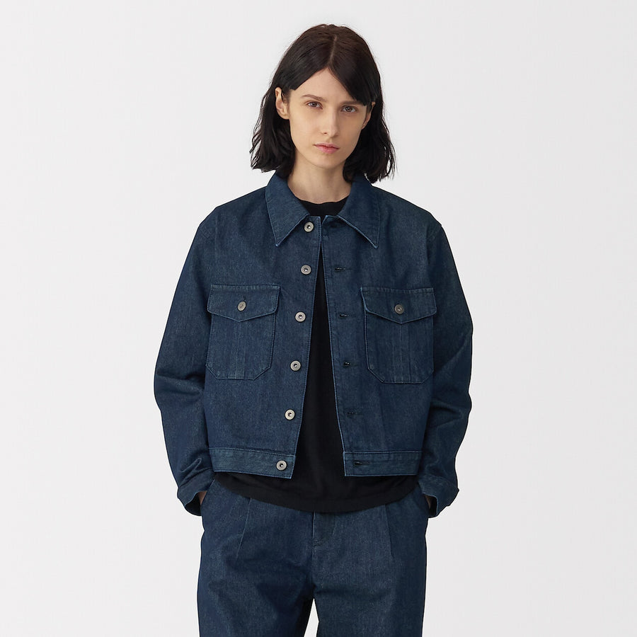 Women's washi blended denim trucker jacket Dark greyS