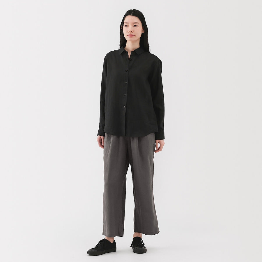 W's Washed linen Easy wide pants Charcoal greyXS