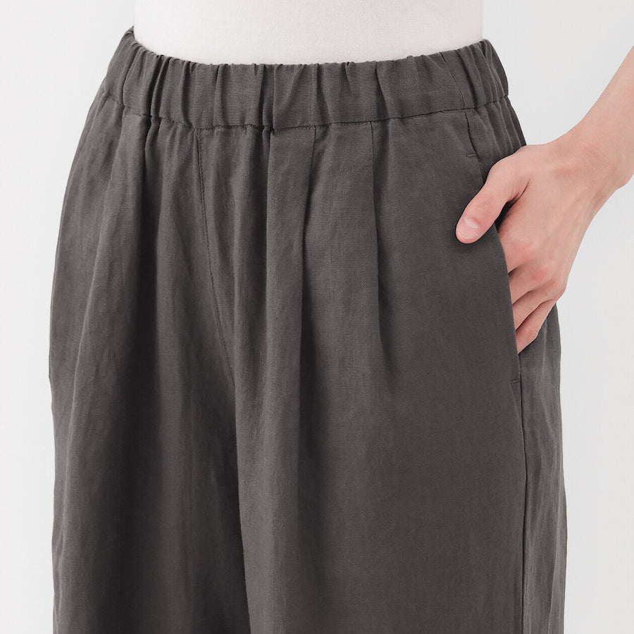 W's Washed linen Easy wide pants Charcoal greyXS