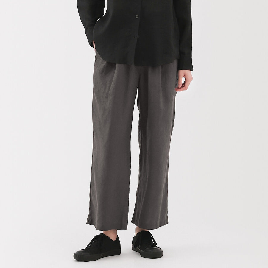 W's Washed linen Easy wide pants Charcoal greyXS