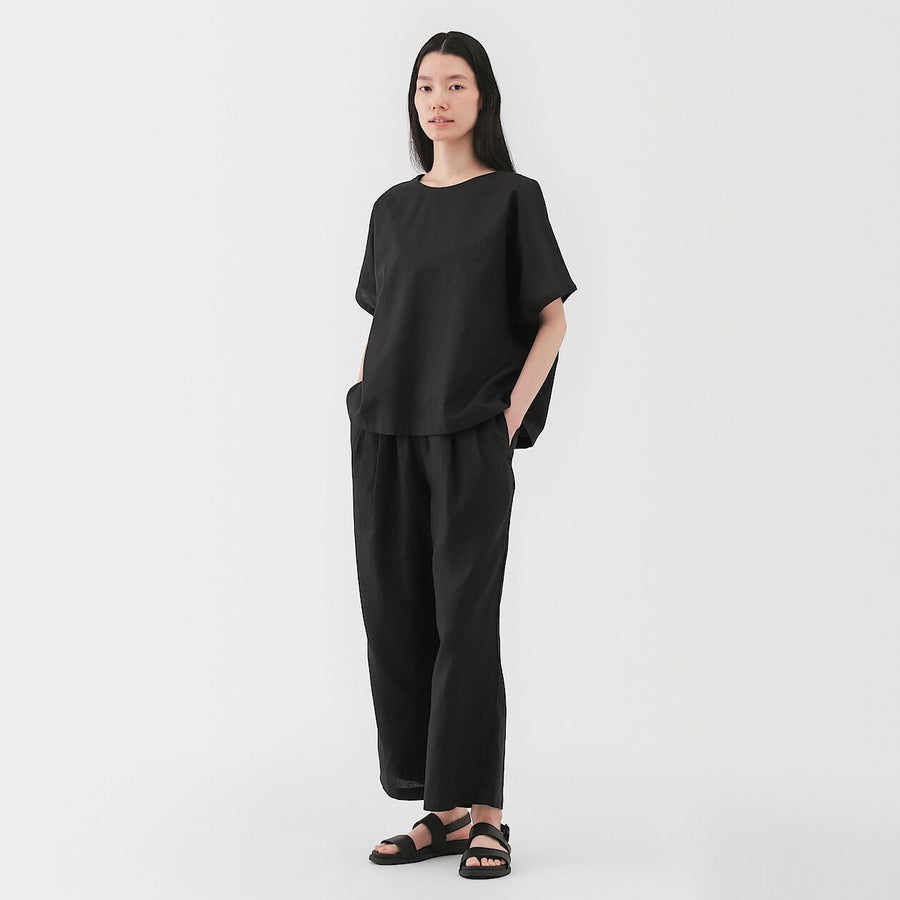 W's Washed linen Easy wide pants Charcoal greyXS
