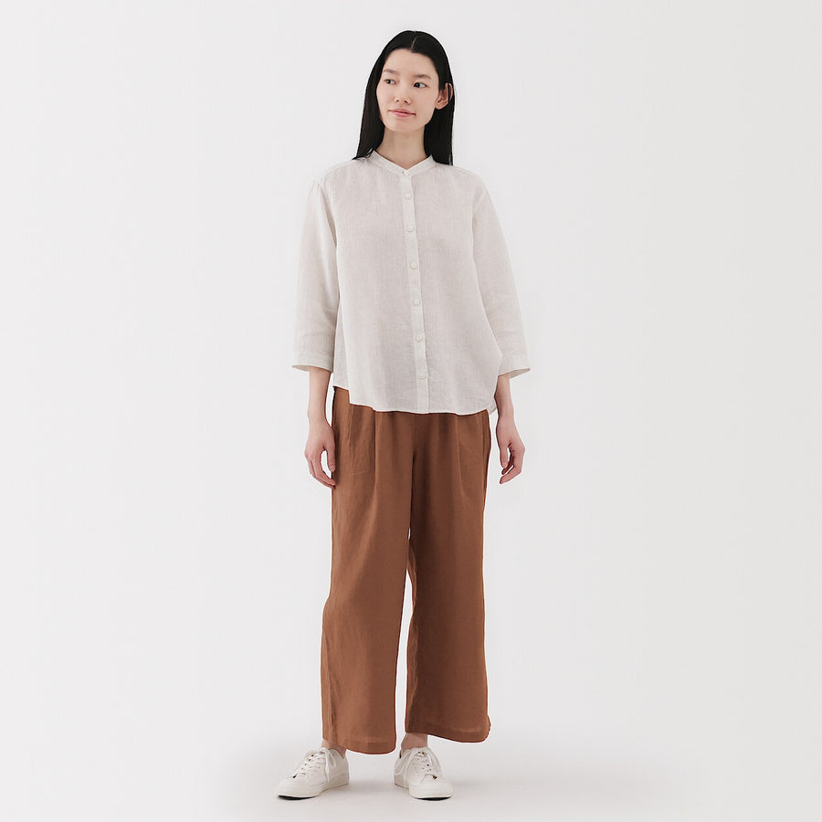 W's Washed linen Easy wide pants Charcoal greyXS