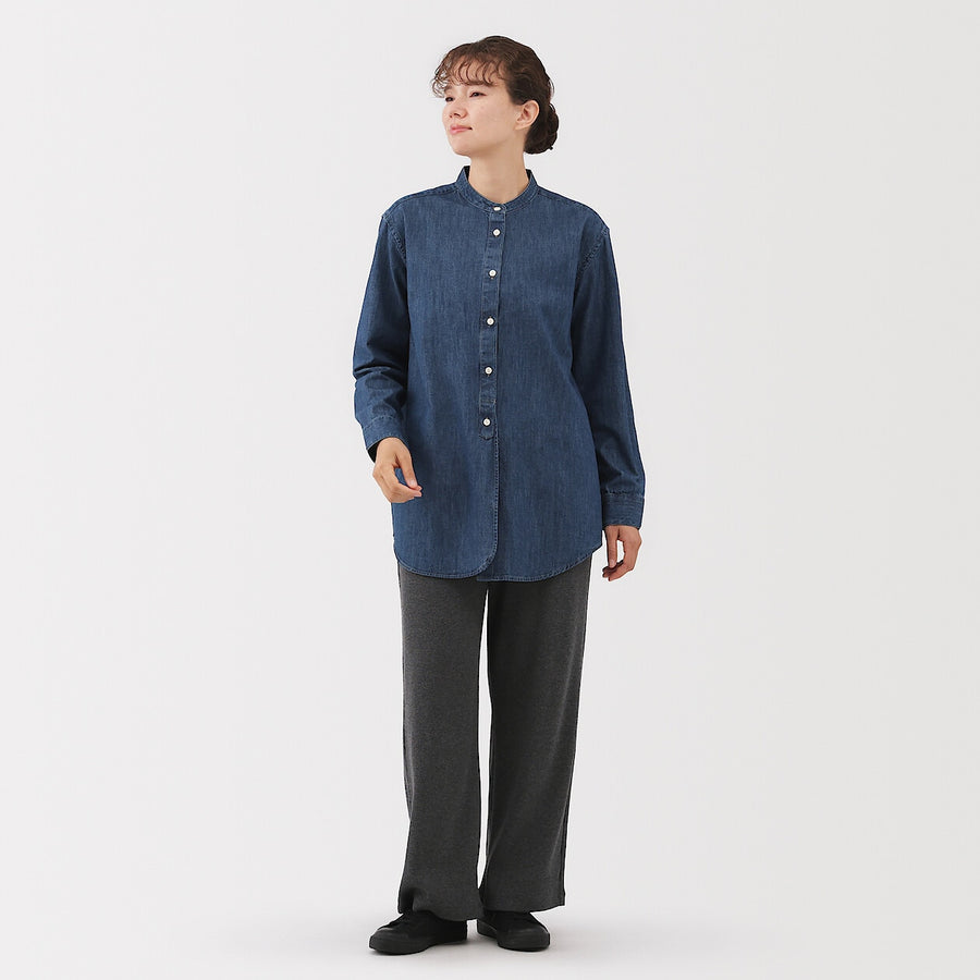 トップス V.Washed Denim Stand Coller SH OWH Buy MUJI Women's Washed Denim Stand Collar Long Sleeve Shirt