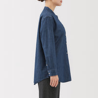 Buy MUJI Women's Washed Denim Stand Collar Long Sleeve Shirt