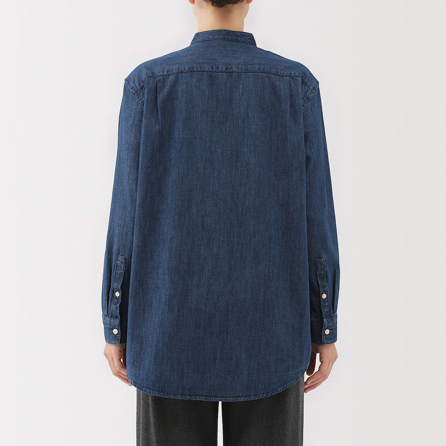Buy MUJI Women's Washed Denim Stand Collar Long Sleeve Shirt