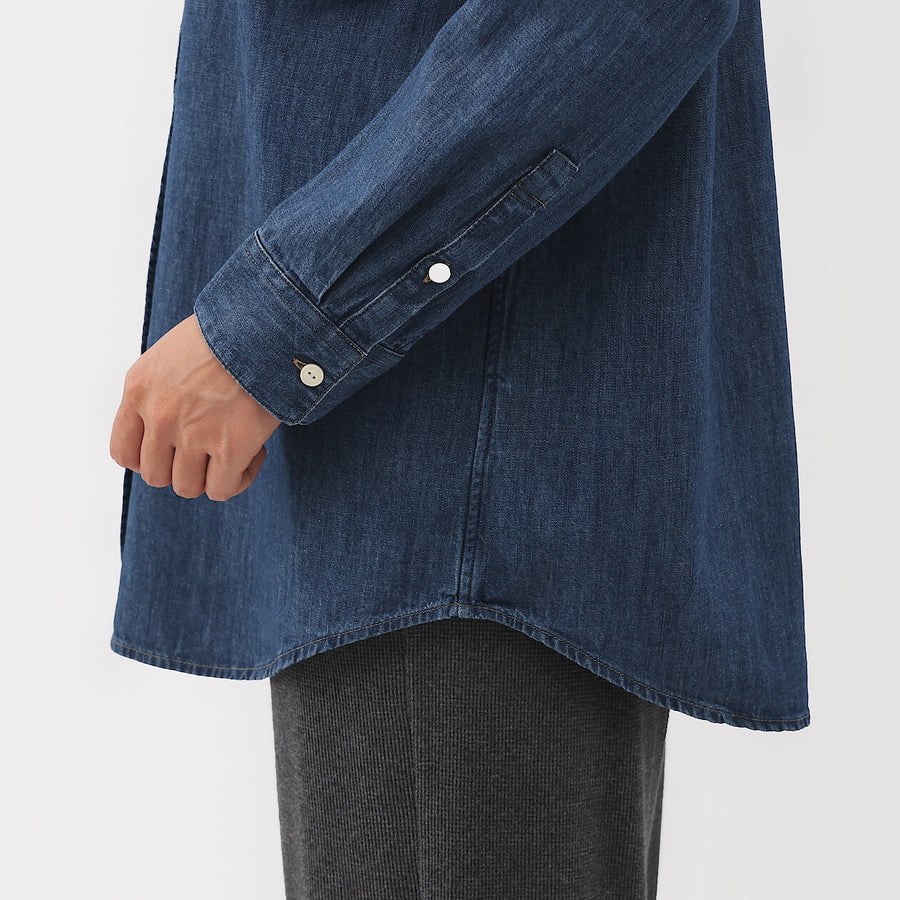Buy MUJI Women's Washed Denim Stand Collar Long Sleeve Shirt