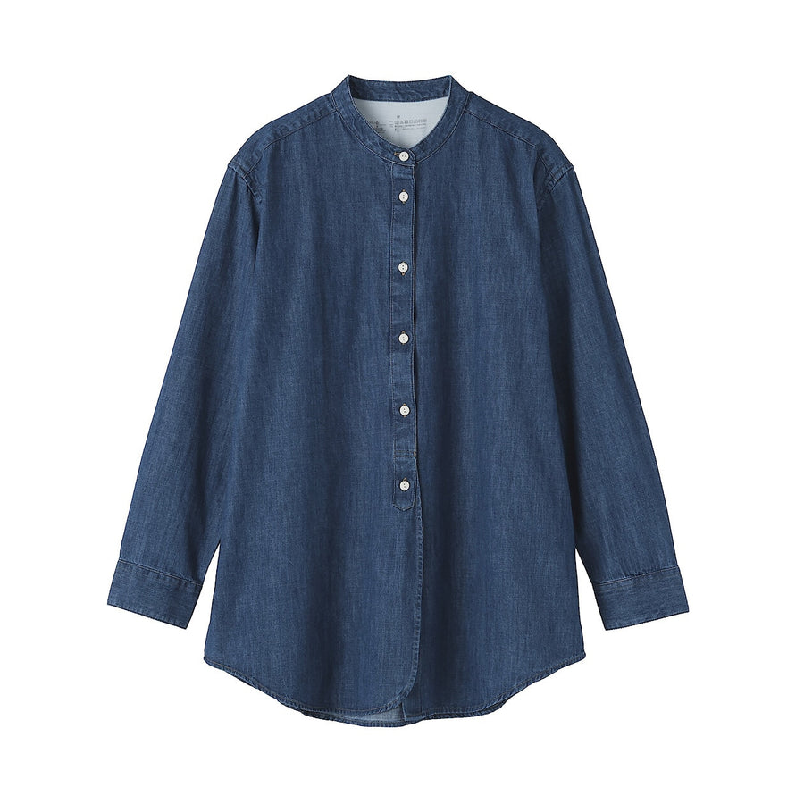 Buy MUJI Women's Washed Denim Stand Collar Long Sleeve Shirt