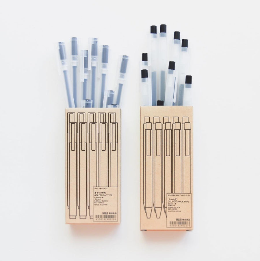 Stylo Muji Stylos à Bille Muji 0,5mm - Lot De 5 - Encre Gel Noire - Anti- Fuite - Design Japonais Minimaliste Stylo A Bille Muji